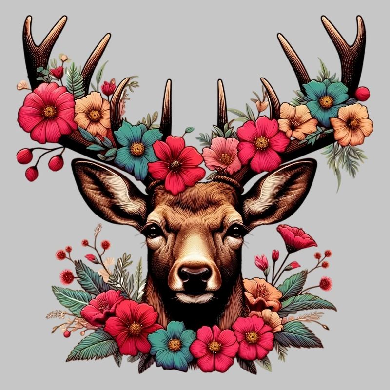Hirsch mit Blumen
