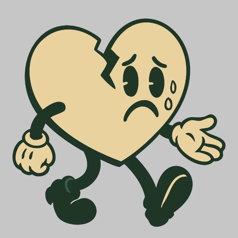 Broken heart with sad expression
