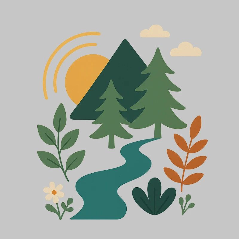 Serene Forest Mountain Scene Design