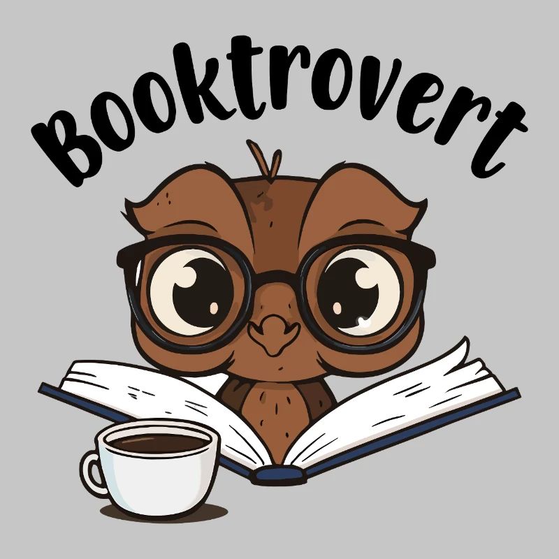 Booktrovert Eule mit Buch und Kaffee