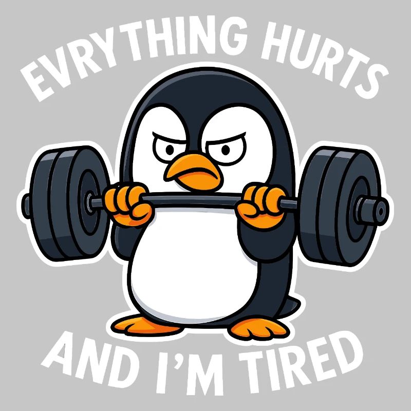 Grumpy Penguin Lifting Weights