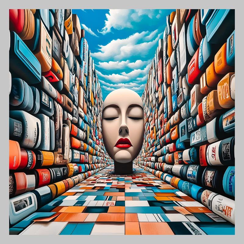 Mysterious Face in Colorful Library