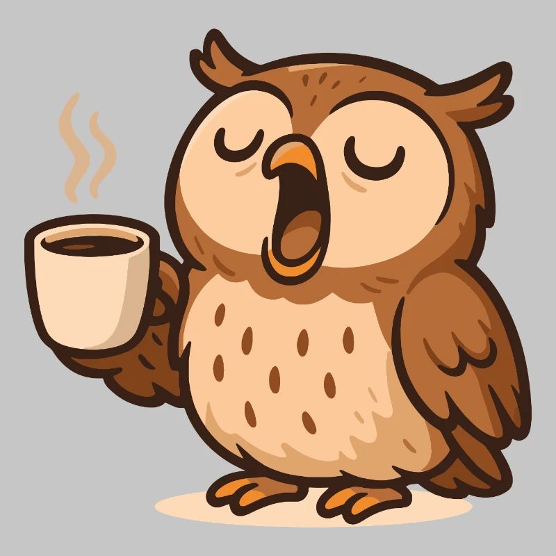 Coffee Drinking Owl Illustration
