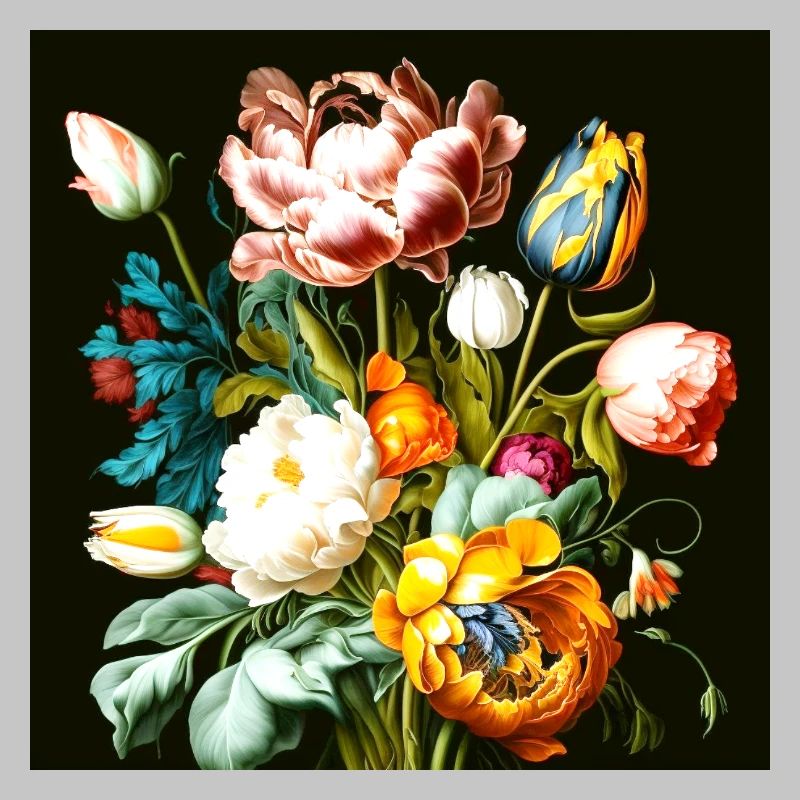 Composition florale texturée sur noir