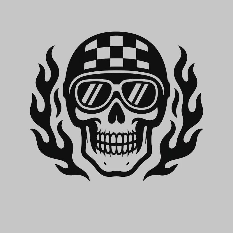 Flammen-Skull mit Checkerboard Helm
