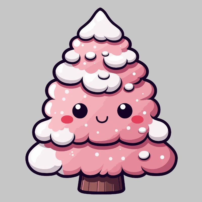 Chibi arbre enneigé rose