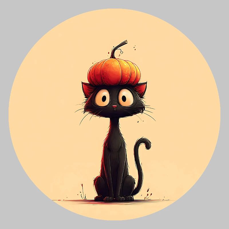 Cat with pumpkin on its head