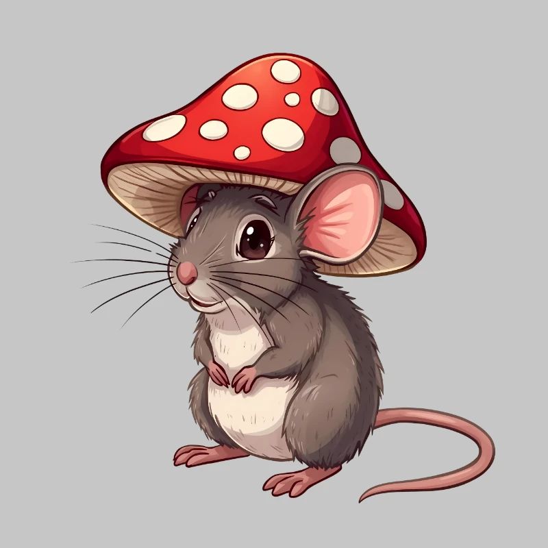 Little Mouse with Toadstool Hat Cute Forest Motif