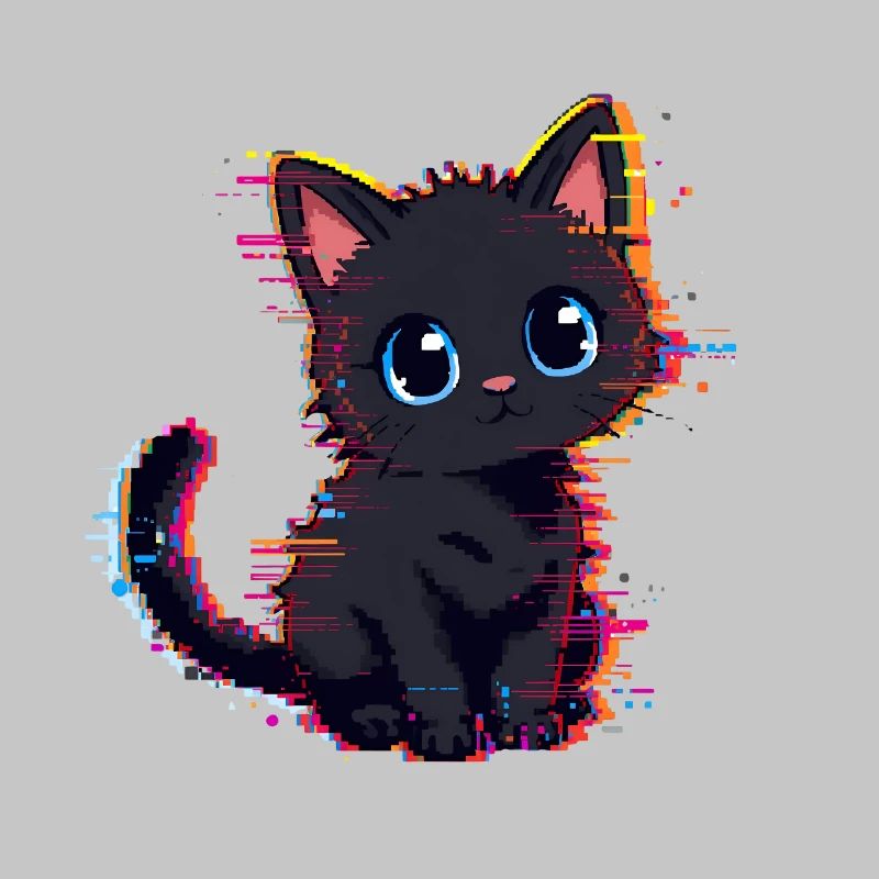 Neon Glitch Noir Chat Mignon