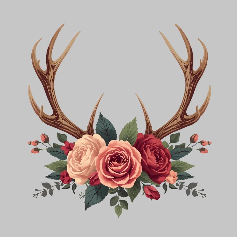 Deer Antlers & Roses - Boho Nature Design