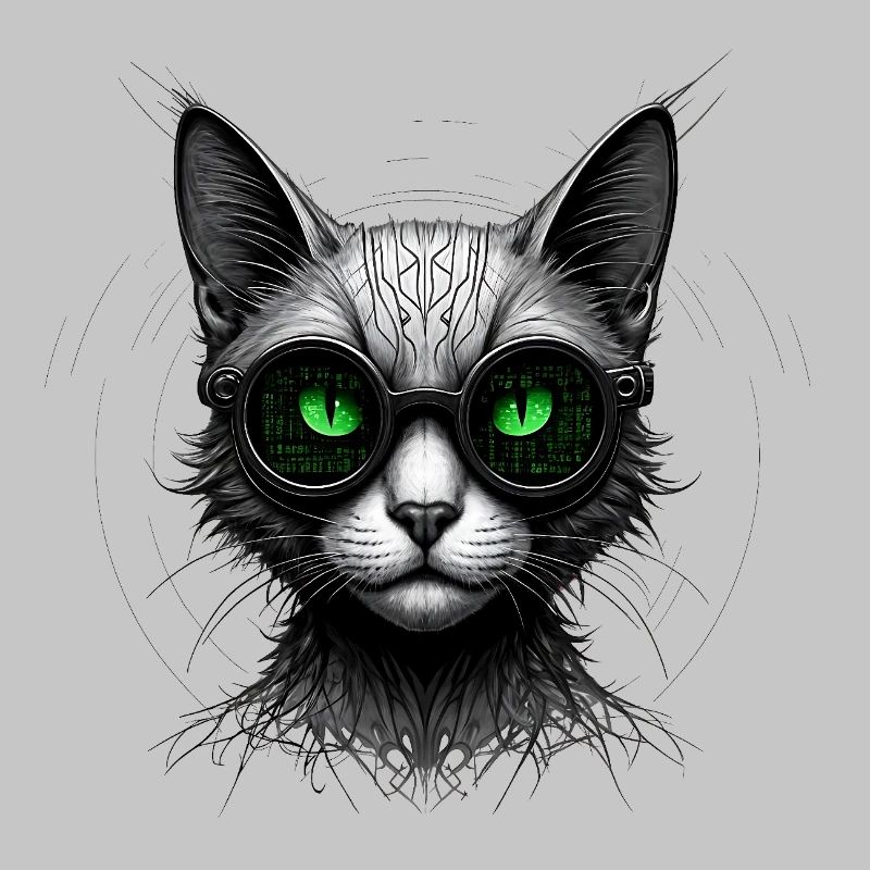 Chat geek codeur informatique au regard vert