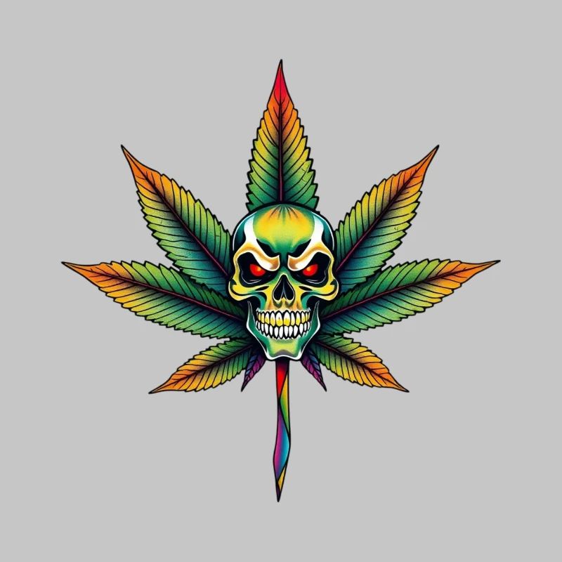 Regenbogen Schädel Cannabis Blatt