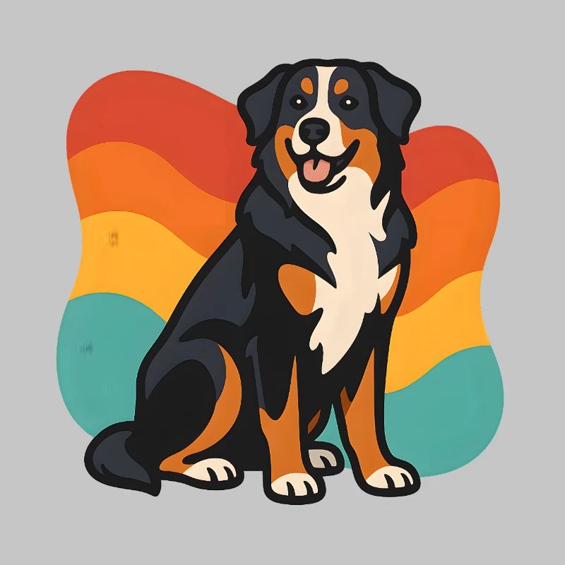 Berner Sennenhund mit Regenbogenhintergrund