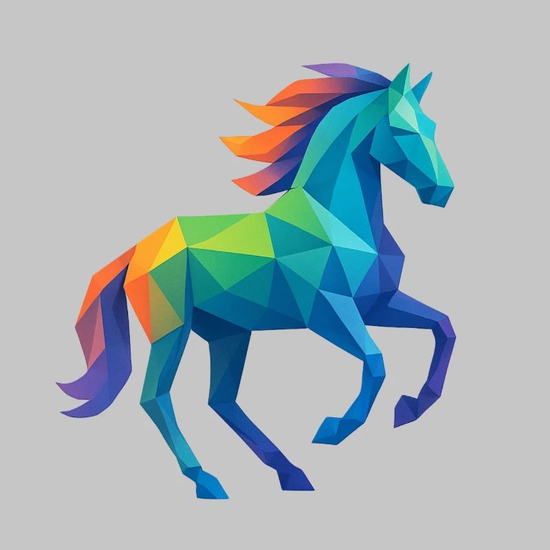Buntes Low-Poly Pferd - Reiten