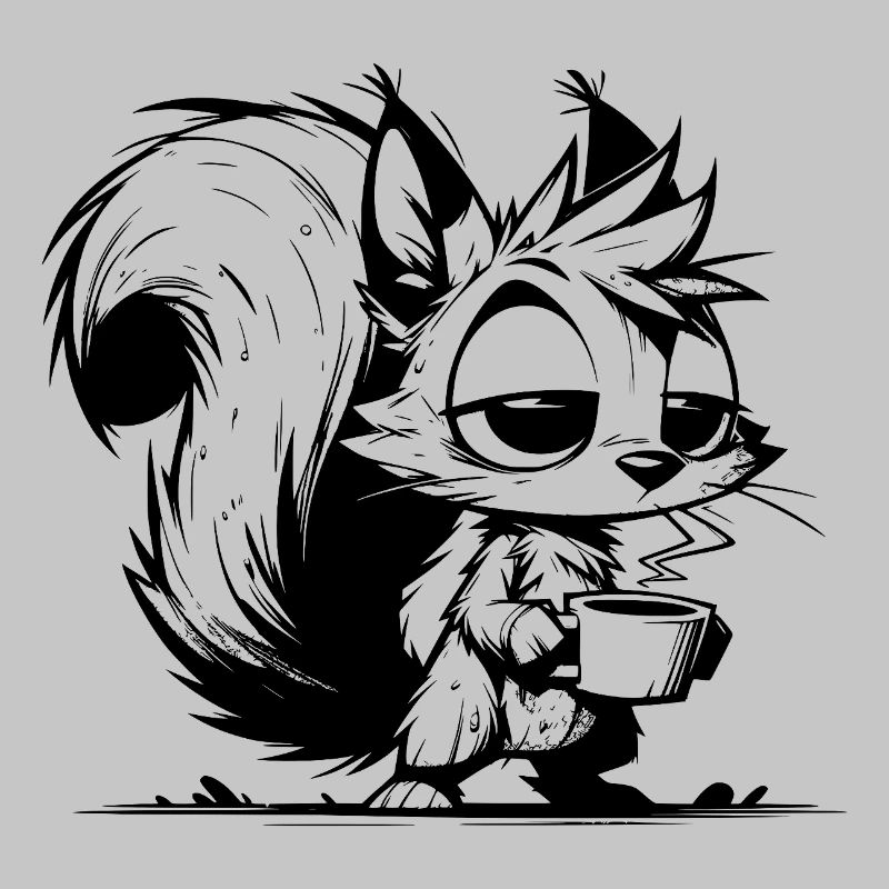 Ohne Kaffee kein Eichhörnchen bei der Arbeit