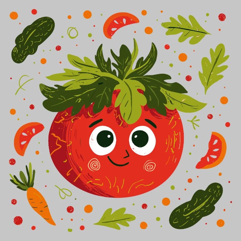 Fröhliche Tomate mit Kräuterkrone