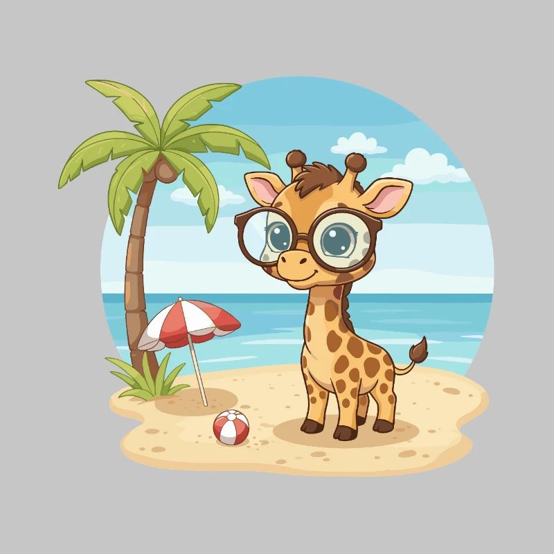 Cute Giraffe with Glasses Beach Summer Vacation