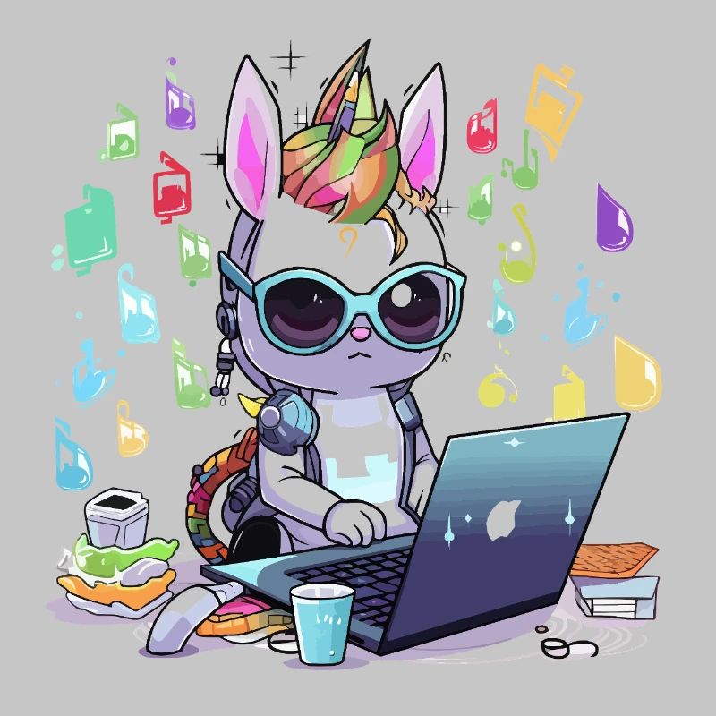 Joueur technologique licorne dans un studio créatif