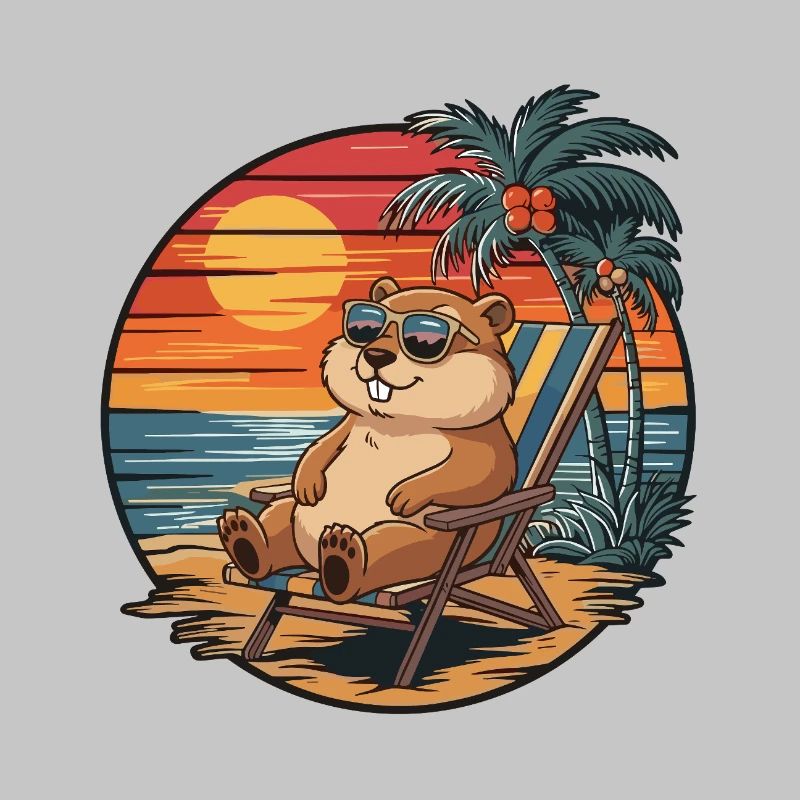 Funny Gopher on Beach Summer Vacation Sunset