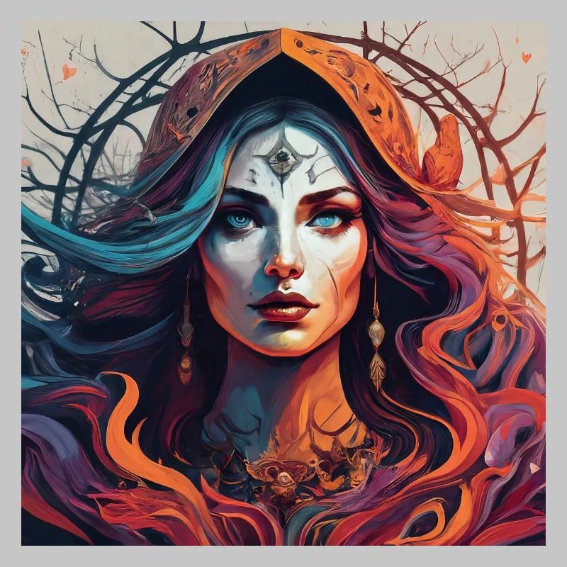 Third Eye magic. Fiery Mystic Portrait