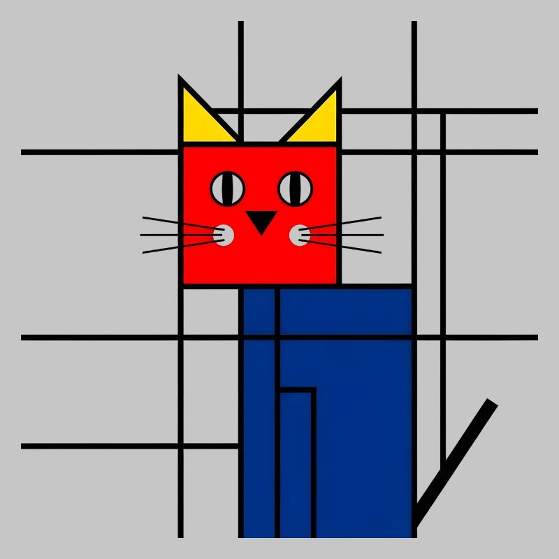 Abstract Cat Art - Geometric Mondrian