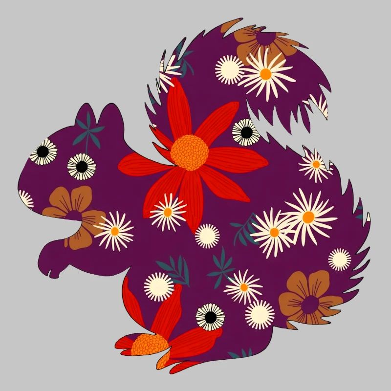 cute small animals, floral pattern