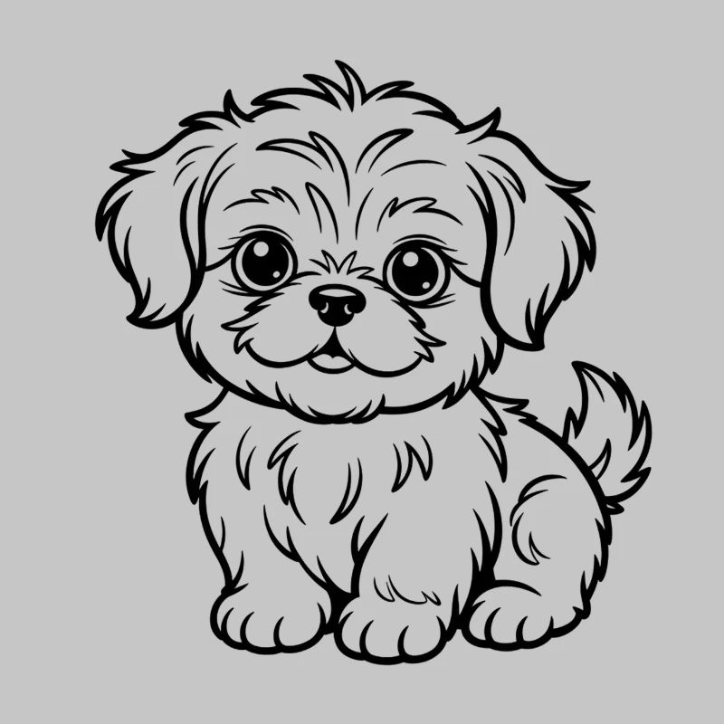 Cuddly Dog Line Drawing