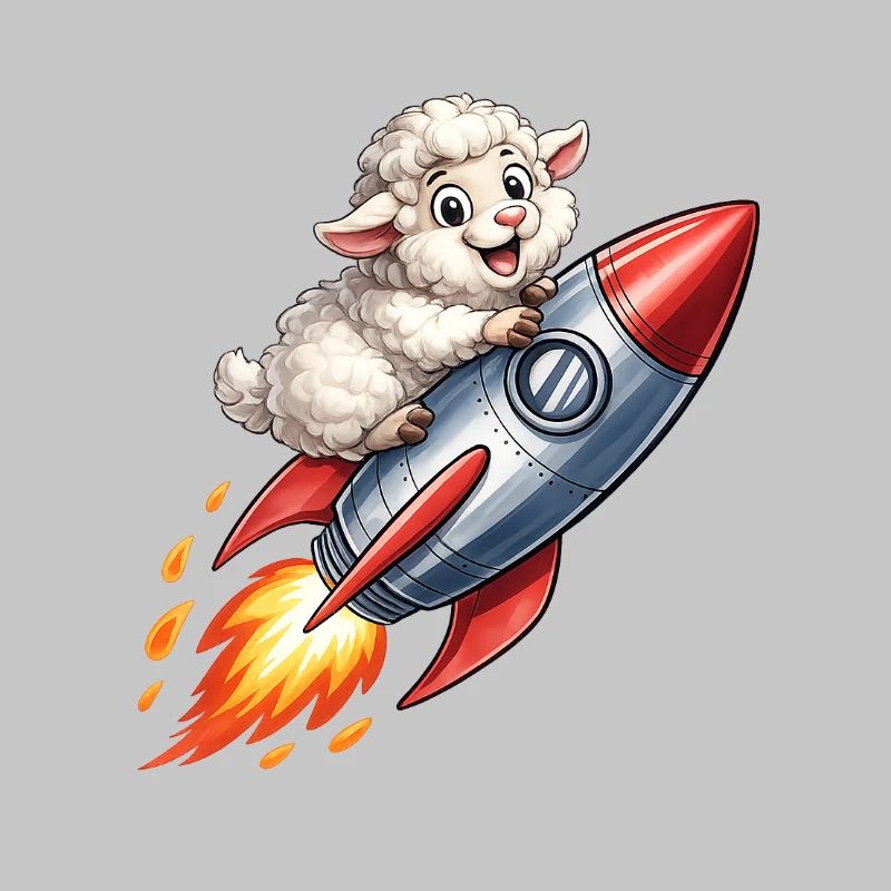 Wool sheep on rocket flight