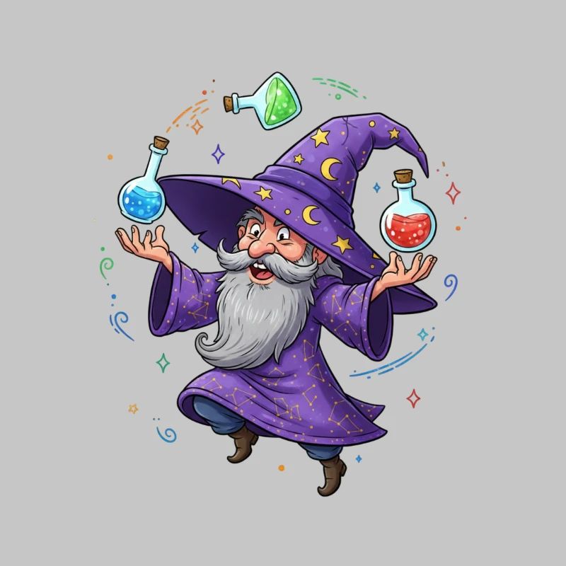 Un magicien en cape violette avec un élixir