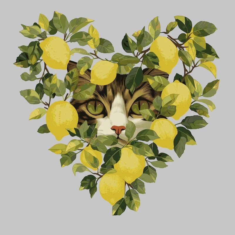 Chat se cache dans un cœur de citron