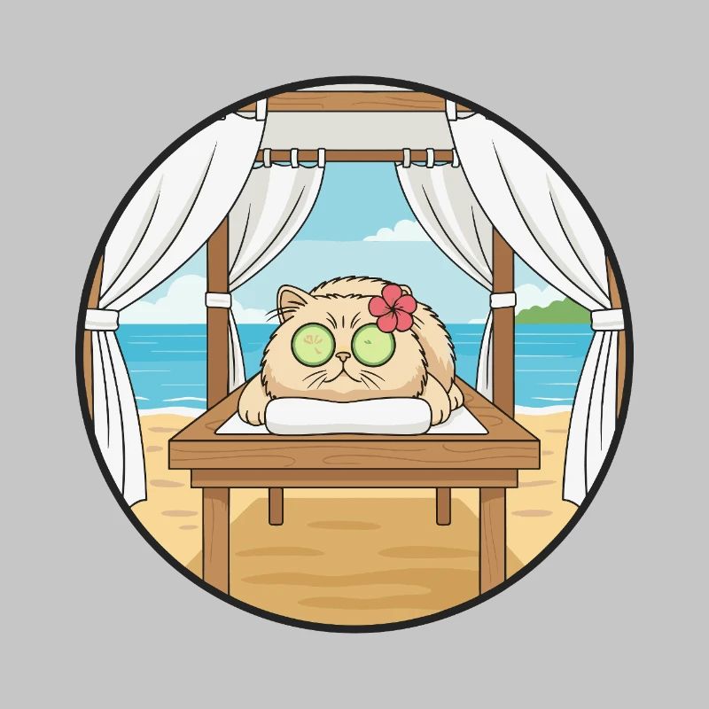 Beach Spa Cat Kitten Relaxing Art
