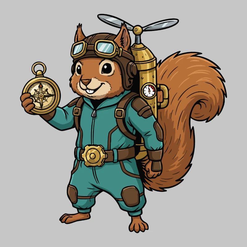 Squirrel Steampunk Aviator Jetpack Compass