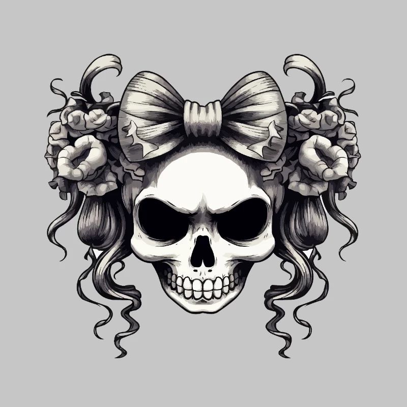 Skull with bow and roses