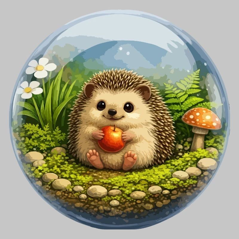 Igel in Glaskugel mit Waldszene