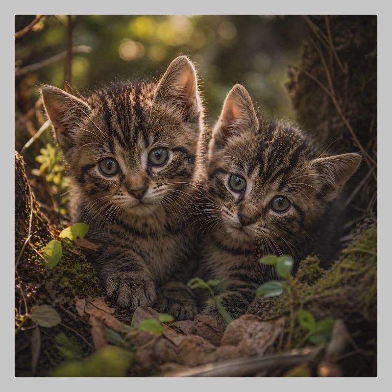 Kittens in a forest clearing