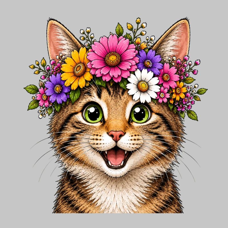 Chat décoré de fleurs