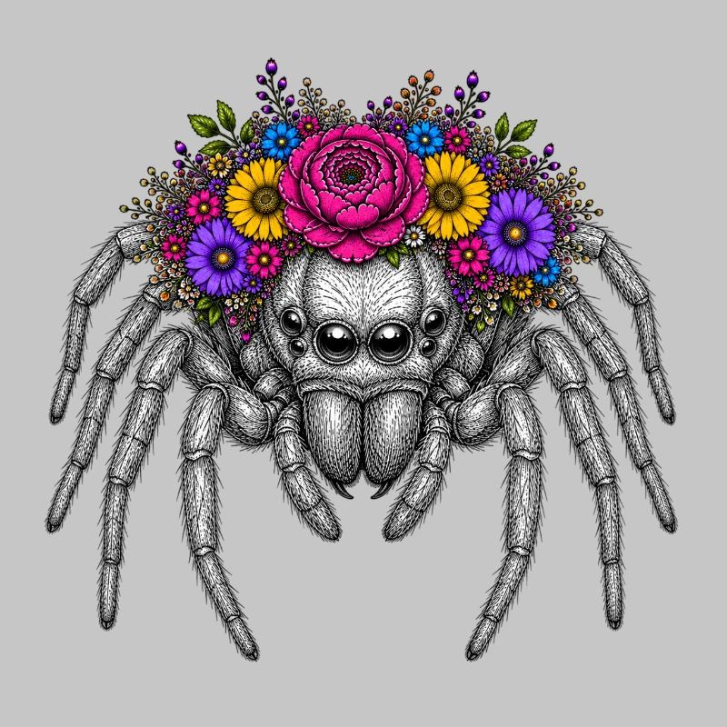 Illustration d’araignée en forme de couronne de fleurs