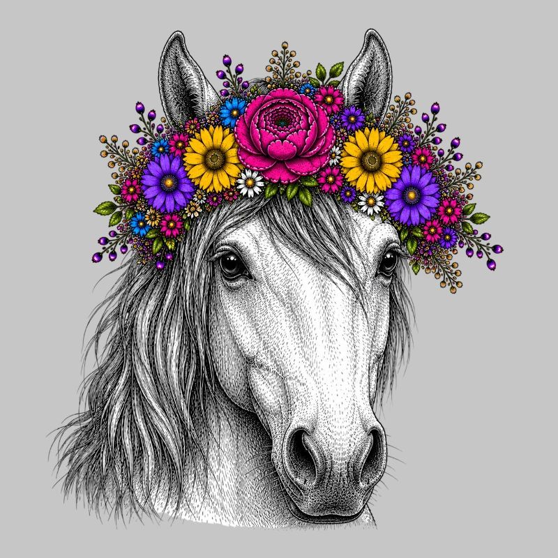 Pferd mit Blumenkranz