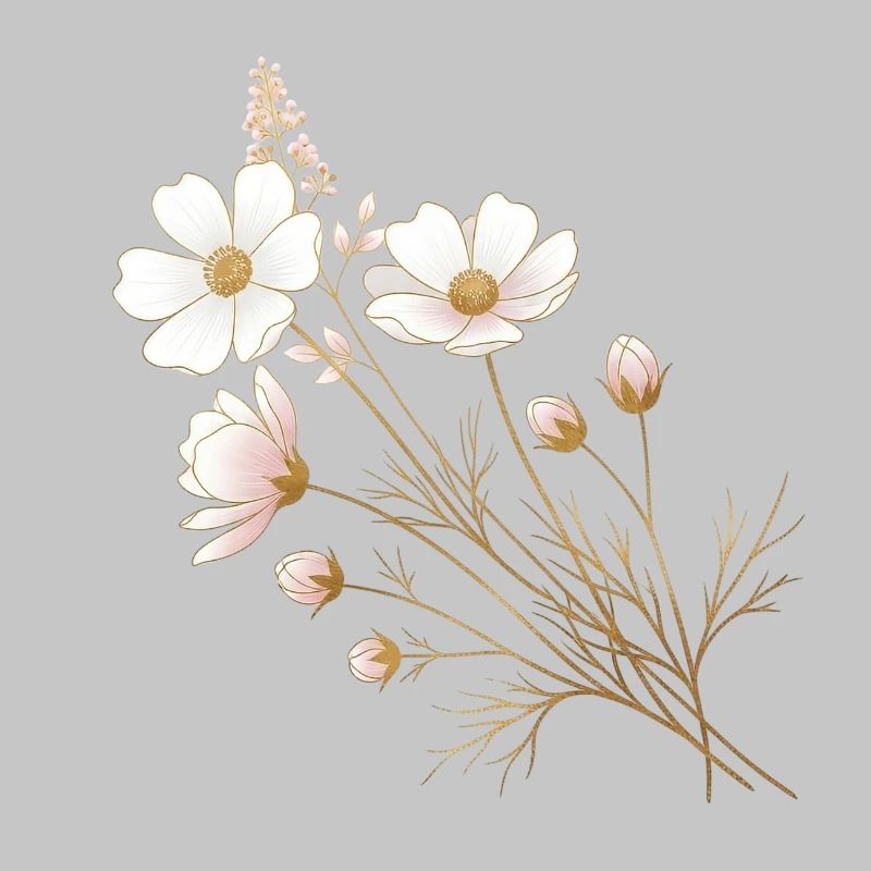 Accents dorés, fleurs blanches