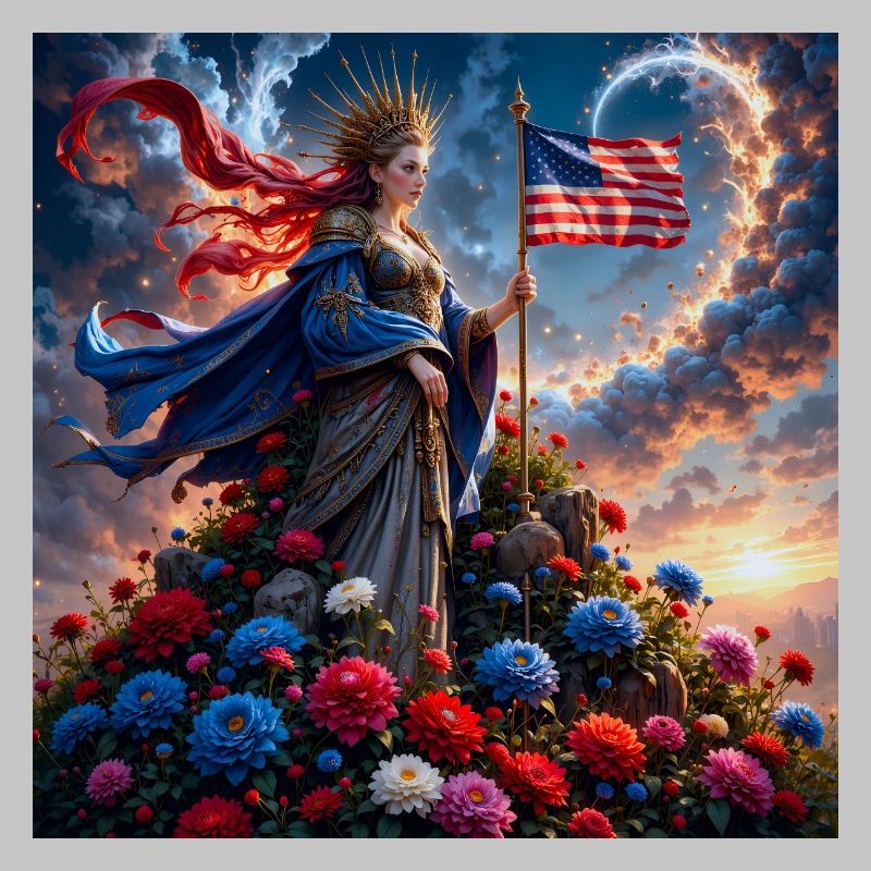 Déesse florale avec drapeau américain