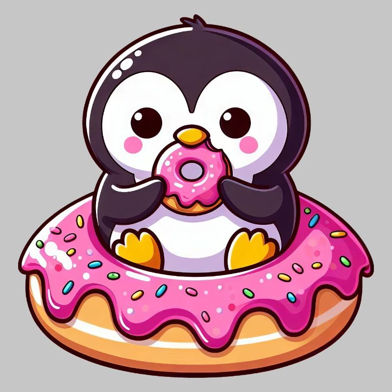 Cute Penguin Donut Dessert Snacking Yummy