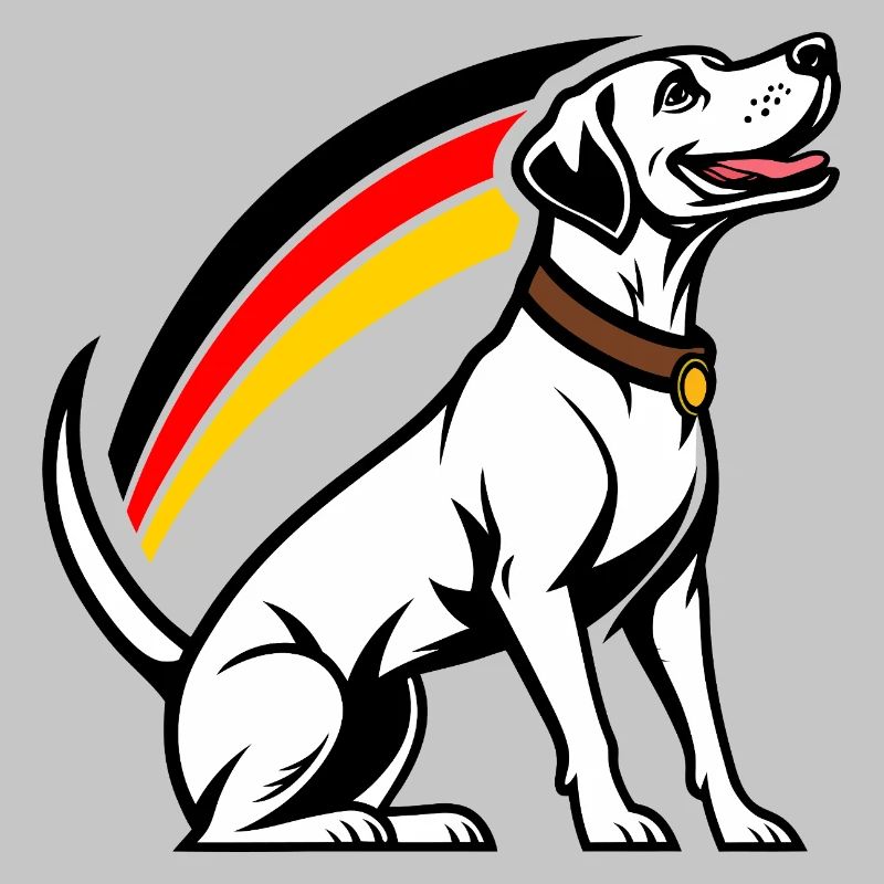 Hund mit Regenbogen im Comic-Stil