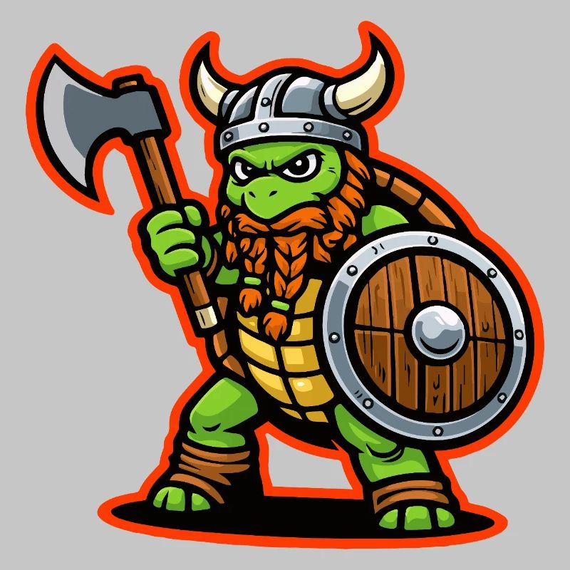 Wikinger-Schildkröte-Krieger-Axt-Schild-Maskottchen