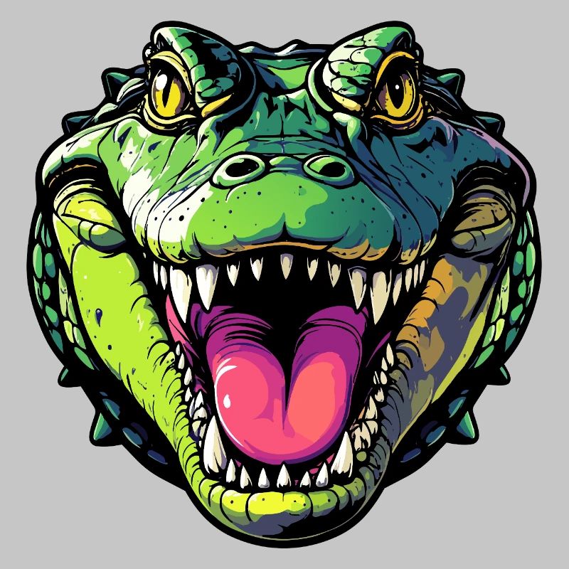 Crocodile head with mouth open and pointed teeth