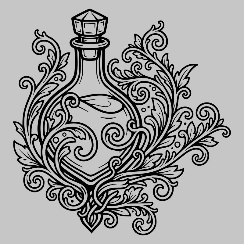 Fiole d'elixir et fleurs