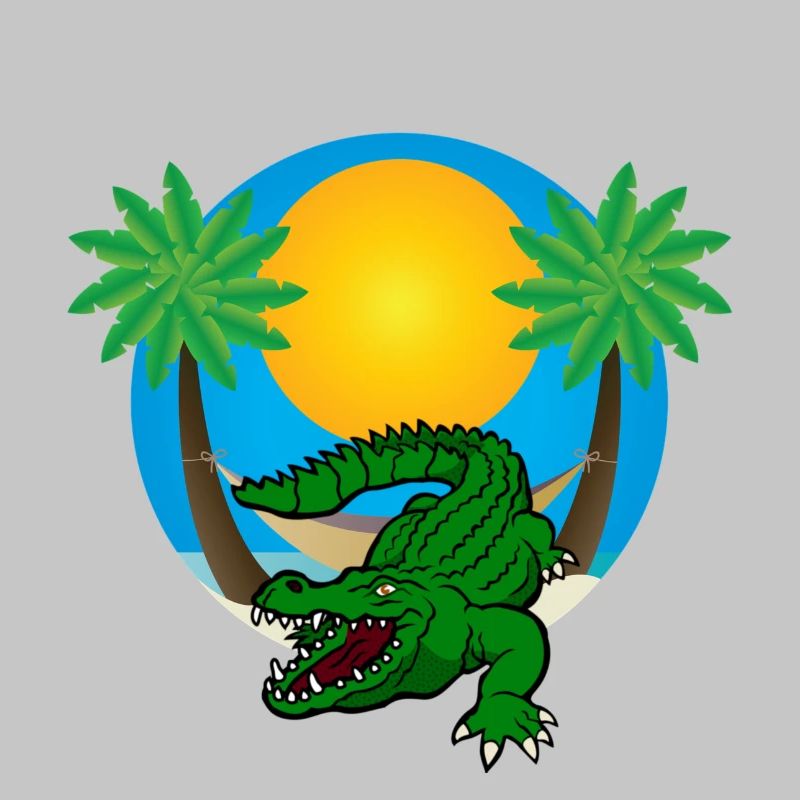 Palm trees with crocodile
