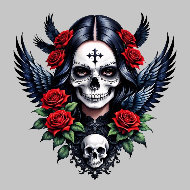 Sugar Skull Engel mit Rosen.