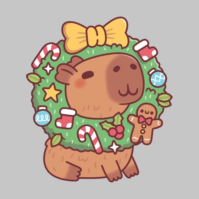 Süßes Capybara mit Weihnachtskranz Lustig