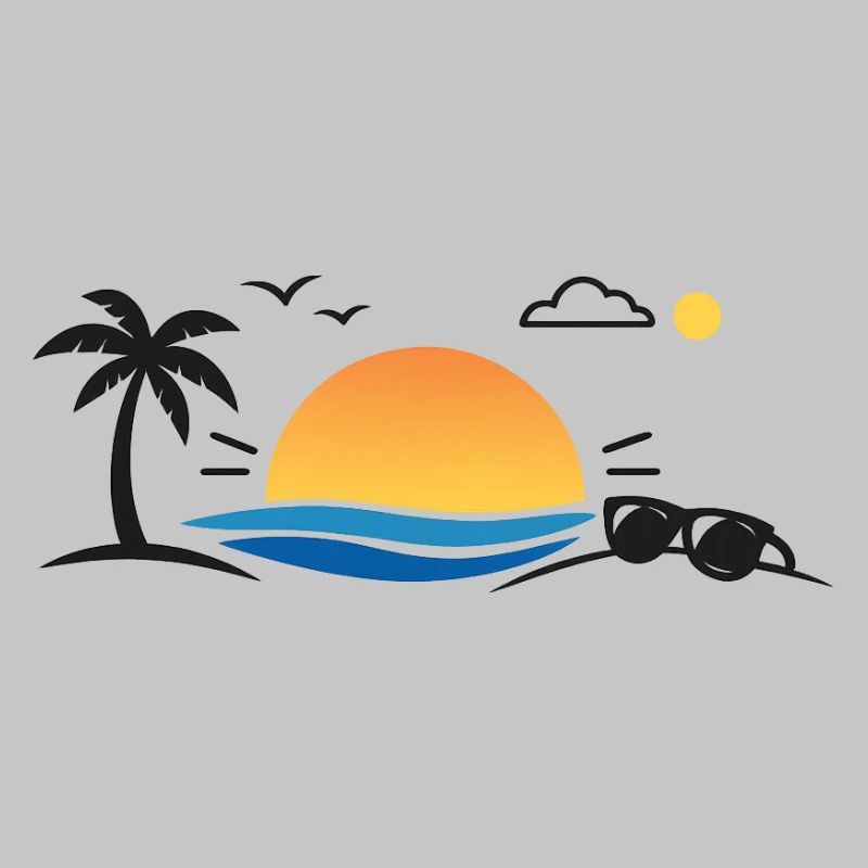 Sunset over palm tree beach
