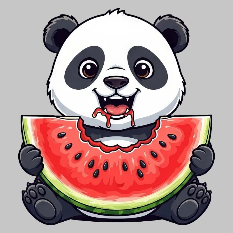 Mignon Panda Dessin Animé Pastèque Fruit D’été